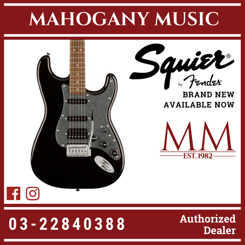 Squier FSR Affinity Series Stratocaster HSS Electric Guitar, Laurel FB, Metalic Black