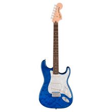 Squier FSR Affinity Series Stratocaster QMT Electric Guitar, Laurel FB, Sapphire Blue Transparent