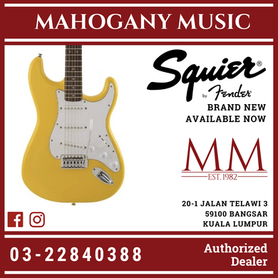 Squier FSR Affinity Stratocaster Electric Guitar, Laurel FB, Graffity Yellow