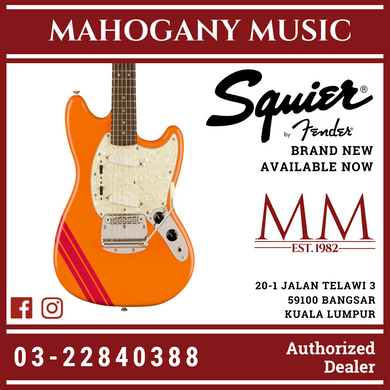 Squier FSR Classic Vibe 60s Competition Mustang Guitar w/ Dakota Red Stripes, Capri Orange