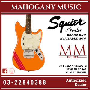 Squier FSR Classic Vibe 60s Competition Mustang Guitar w/ Dakota Red Stripes, Capri Orange