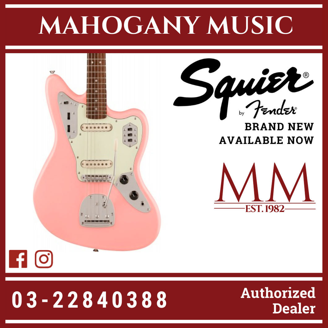 Squier FSR Classic Vibe 60s Jaguar Electric Guitar, Laurel FB, Shell Pink