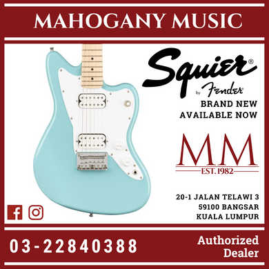Squier Mini Jazzmaster HH Electric Guitar, Maple FB, Daphne Blue