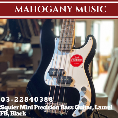 Squier Mini Precision Bass Guitar, Laurel FB, Black