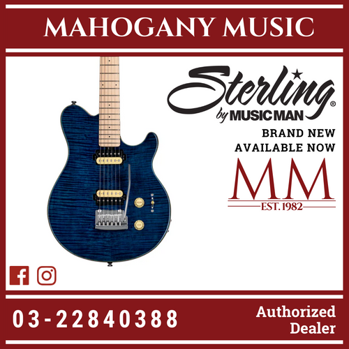 Sterling AX3FM-NBL AXIS Series Flame Maple Electric Guitar, Neptune Blue