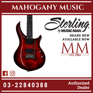 Sterling MAJ200XFM-RRD John Petrucci Majesty Series Flame Maple Electric Guitar, Royal Red