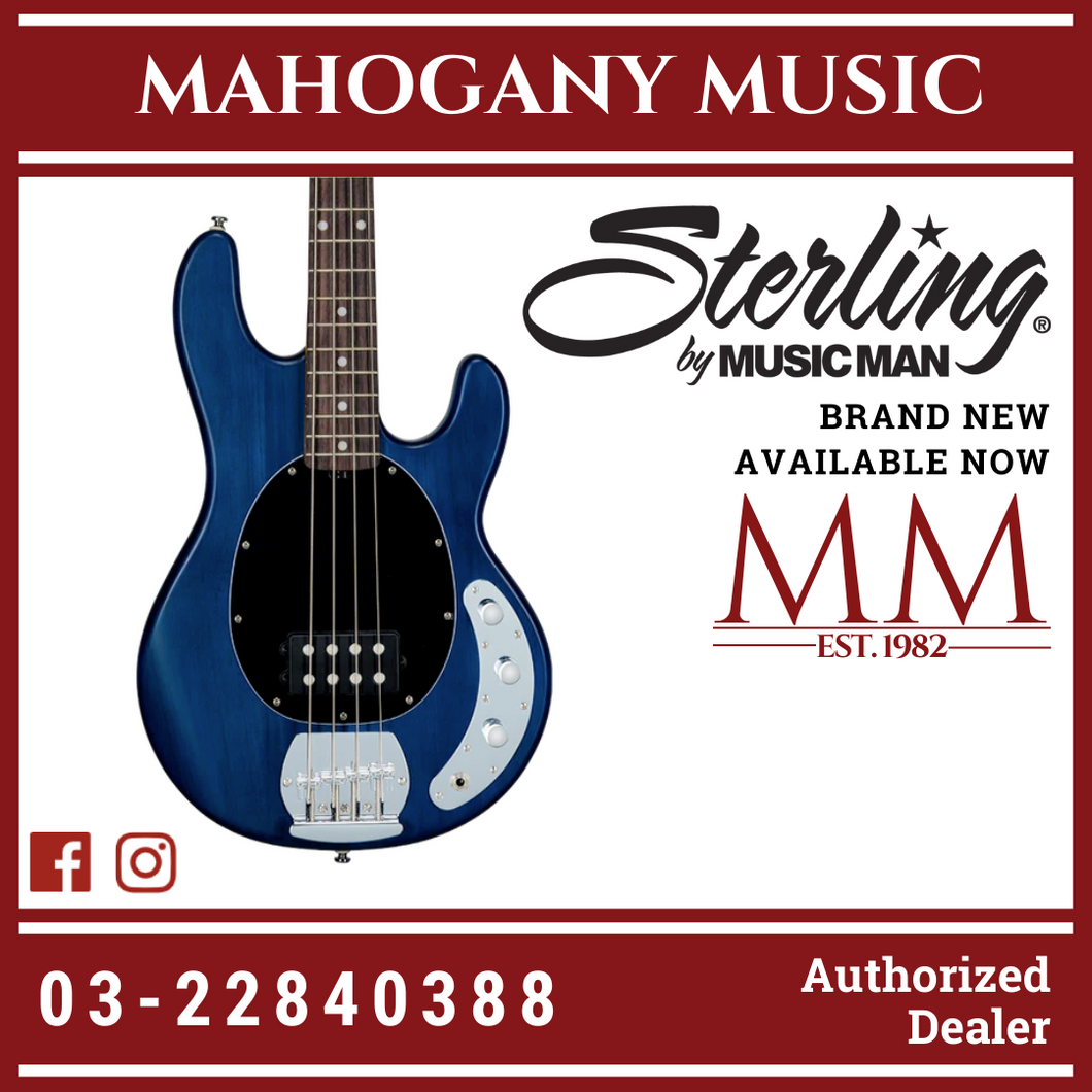 Sterling Ray4 4-String Electric Bass Guitar - Trans Blue Satin