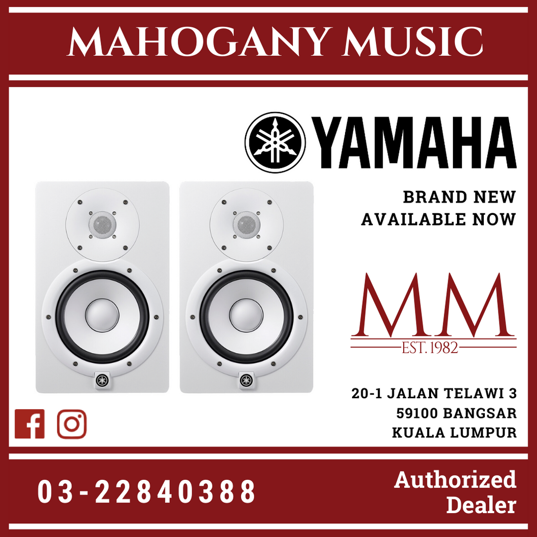 Yamaha HS5 Powered Studio Monitor with Gator GFWSPKSTMNDSKCMP Clamp-On Monitor Stand  - White (Pair)