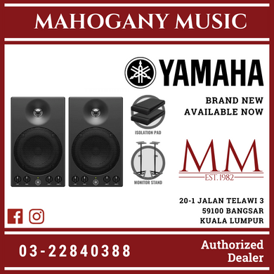 Yamaha MSP3A 4 inch Powered Studio Monitor with Studio Monitor Stands and Isolation Pads - Pair