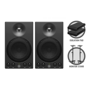 Yamaha MSP3A 4 inch Powered Studio Monitor with Studio Monitor Stands and Isolation Pads - Pair
