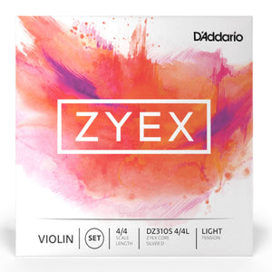 D’Addario DZ310S 4/4M ZYEX Violin String Set with Silver D, 4/4 Scale, Medium Tension