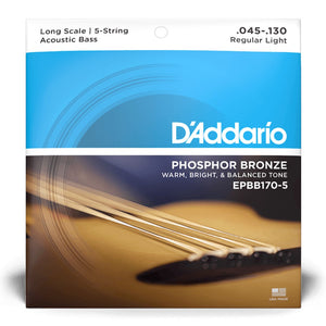 D’Addario EPBB170-5 Phosphor Bronze 5-String Acoustic Bass Strings, Regular Light, Long Scale, 45-130 Gauge