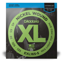 D’Addario EXL165-5 XL Nickel Wound 5-String Electric Bass Strings, Regular Light Top/Medium Bottom, Long Scale, 45-135 Gauge