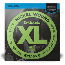 D’Addario EXL165-6 XL Nickel Wound 6-String Electric Bass Strings, Regular Light Top/Medium Bottom, Long Scale, 32-135 Gauge