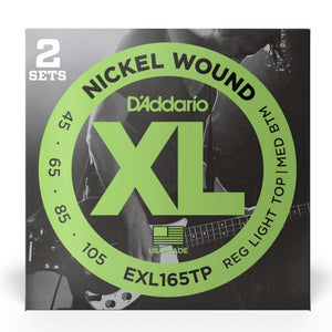 D’Addario EXL165TP XL Nickel Wound Electric Bass Strings, Regular Light Top/Medium Bottom, Long Scale, 45-105 Gauge, 2-Pack