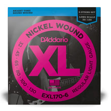 D’Addario EXL170-6 XL Nickel Wound 6-String Electric Bass Strings, Regular Light, Long Scale, 32-130 Gauge