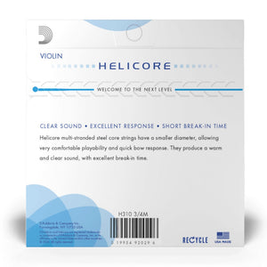 D’Addario H310 3/4M Helicore Violin String Set, 3/4 Scale, Medium Tension