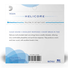 D’Addario H310W 4/4M Helicore Violin String Set with Wound E, 4/4 Scale, Medium Tension