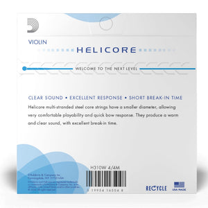 D’Addario H310W 4/4M Helicore Violin String Set with Wound E, 4/4 Scale, Medium Tension