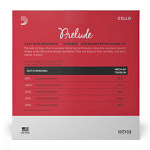 D’Addario J1010 4/4M Prelude Cello String Set, 4/4 Scale, Medium Tension