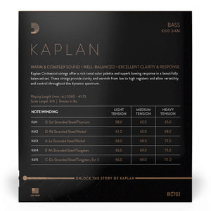 D’Addario K610 3/4M Kaplan Double Bass String Set, 3/4 Scale, Medium Tension