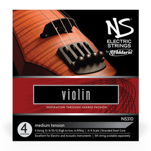 D’Addario NS310 4/4M NS Electric Violin String Set, 4/4 Scale, Medium Tension