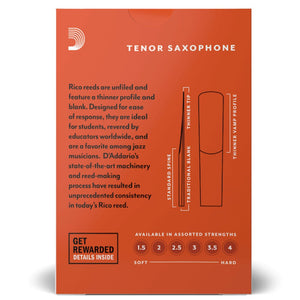 Rico by D’Addario RKA1035 Tenor Saxophone Reeds, Strength 3.5, 10-Pack