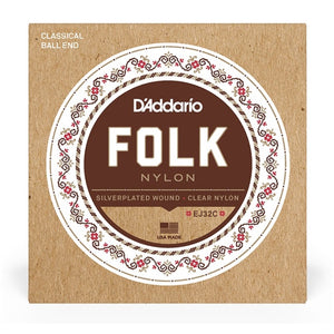 D'Addario EJ32C Silver-Wound/Clear Nylon Classical Guitar Strings, Normal Tension Ball End