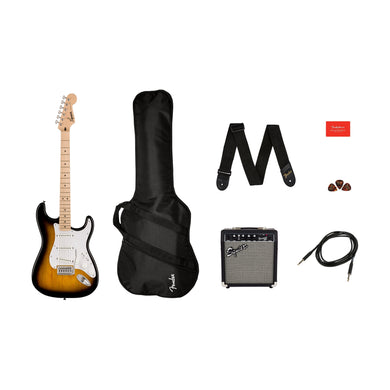 [PREORDER] Squier Sonic Stratocaster Pack w/Gig Bag, Maple FB, 10G, 230V UK, 2-Color Sunburst