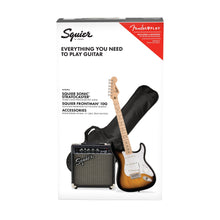 [PREORDER] Squier Sonic Stratocaster Pack w/Gig Bag, Maple FB, 10G, 230V UK, 2-Color Sunburst