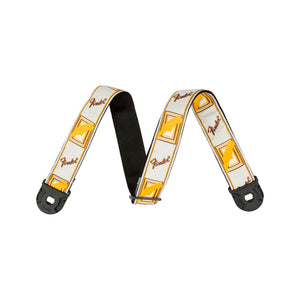 Fender Quickgrip Monogram Guitar Strap, White/Yellow/Brown
