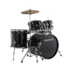 Ludwig LC19011 Accent Fuse 5-Piece Drums Set w/Hardware+Throne+Cymbal, Black Sparkle (20x16 BD / 14x14 FT / 12x8 TT / 10x8 TT / 14x5 SD)