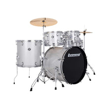 Ludwig LC19015 Accent Fuse 5-Piece Drums Set w/Hardware+Throne+Cymbal, Silver Sparkle (20x16 BD / 14x14 FT / 12x8 TT / 10x8 TT / 14x5 SD)