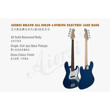 Aiersi Solid Basswood Body 4-String Electric Jazz Bass -ST202B-AB (Antique Blue)